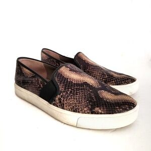 Vince Blair Snakeskin Leather Sneakers Shoes Embossed Black Brown 37.5 US 7.5